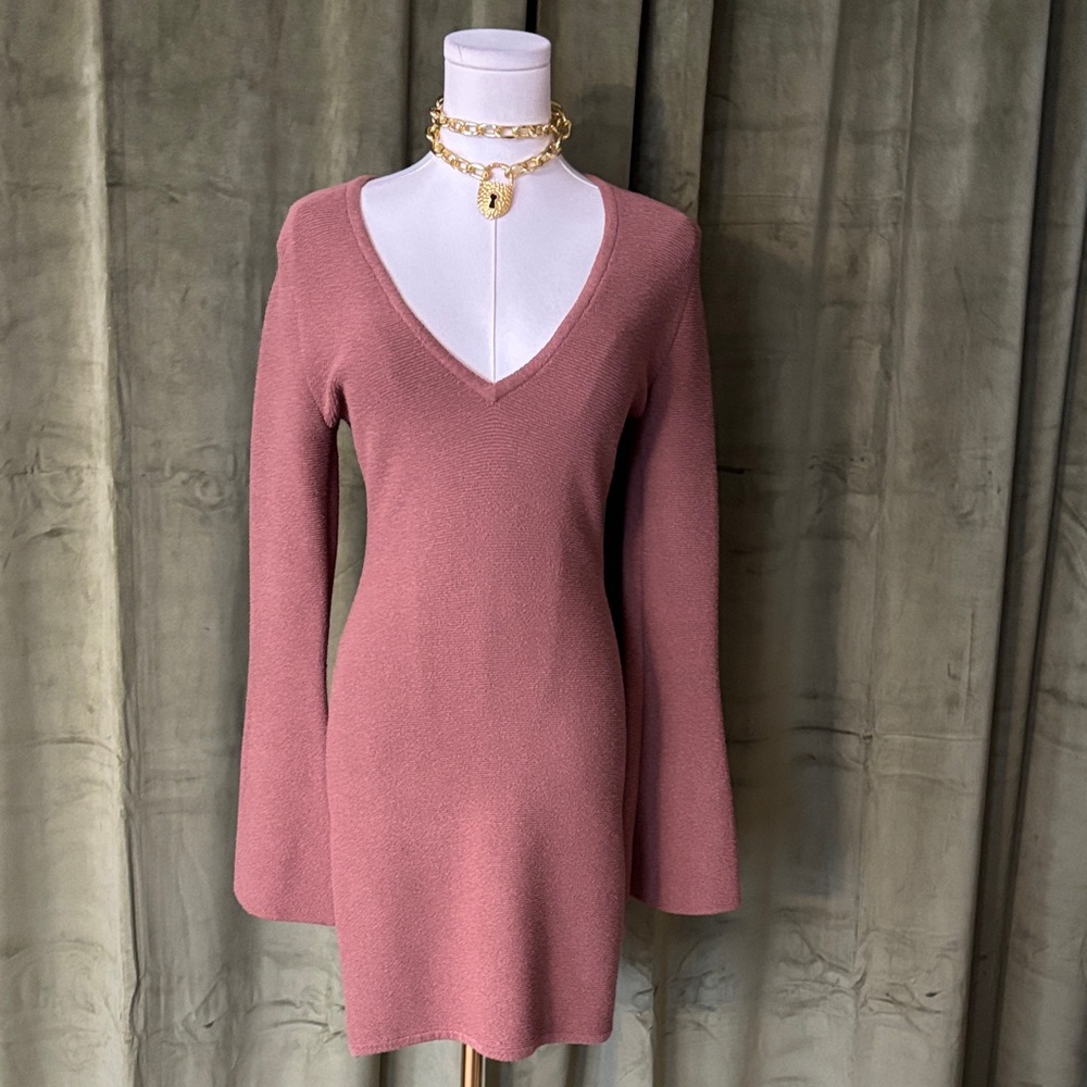 Ronny Kobo Collection Dusty Rose V-Neck knit  Mini Dress, S